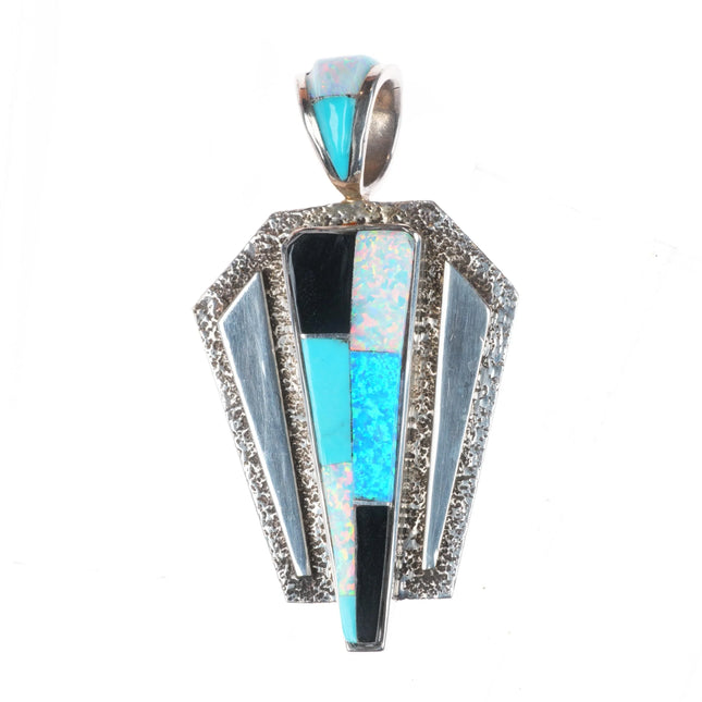 Christin Wolf southwestern sterling silver, turquoise, opal, onyx pendant