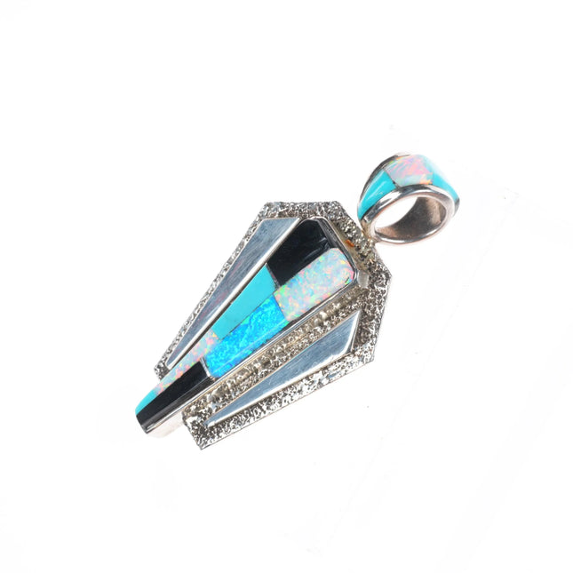 Christin Wolf southwestern sterling silver, turquoise, opal, onyx pendant