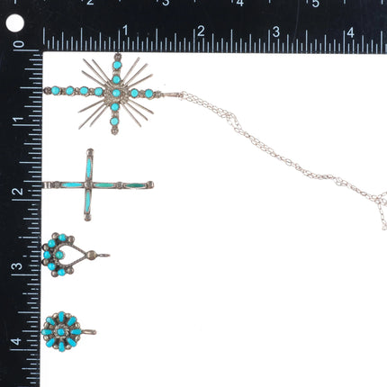 Vintage Zuni sterling silver snake eye/needlepoint turquoise cross/other pendant