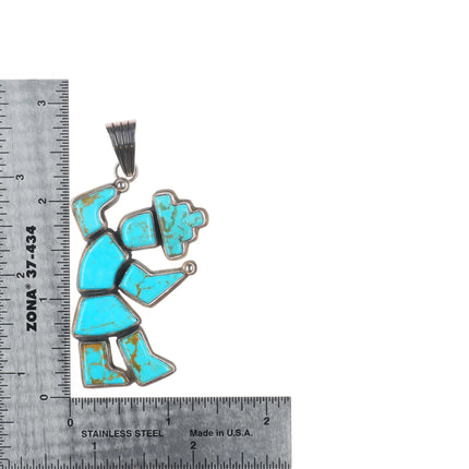 Vintage N Navajo sterling silver Rainbow Man turquoise inlaid pendant