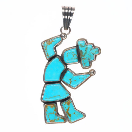 Vintage N Navajo sterling silver Rainbow Man turquoise inlaid pendant