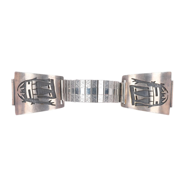 Steven Pooyouma Hopi Overlay sterling silver watch tips