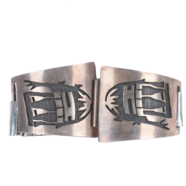 Steven Pooyouma Hopi Overlay sterling silver watch tips