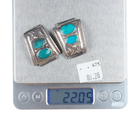 c1950's David Taliman Navajo/Cochiti sterling silver watch tips with turquoise