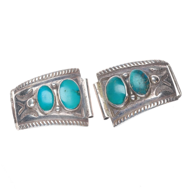 c1950's David Taliman Navajo/Cochiti sterling silver watch tips with turquoise