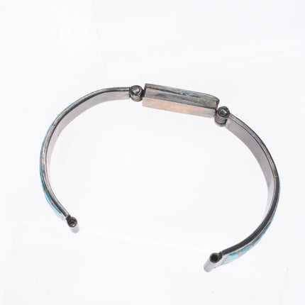 40's-50's Zuni sterling silver turquoise channel inlay ladies watch bracelet