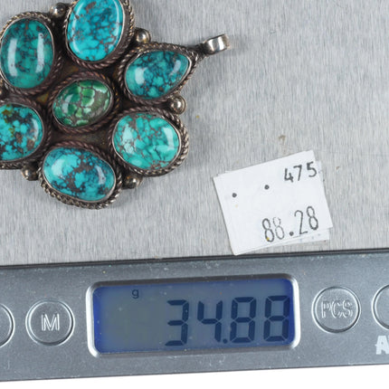 Vintage Southwestern sterling silver spiderweb turquoise cluster pendant