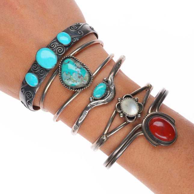 6.25"-6.75" Vintage Navajo/Southwestern sterling silver/turquoise cuff bracelets