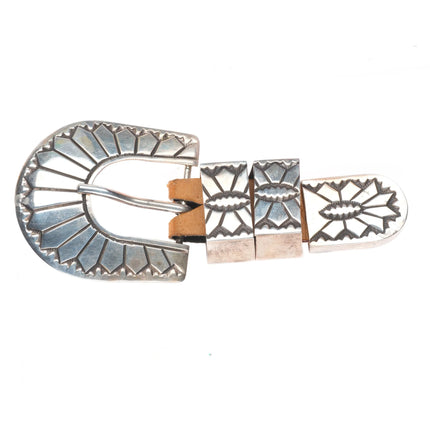 Vintage Navajo sterling silver ranger belt buckle set 3/4" NOS