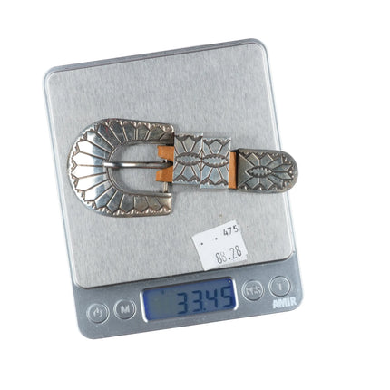 Vintage Navajo sterling silver ranger belt buckle set 3/4" NOS