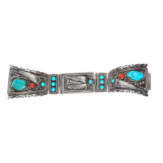 Vintage AB Navajo sterling silver, turquoise/coral watch band