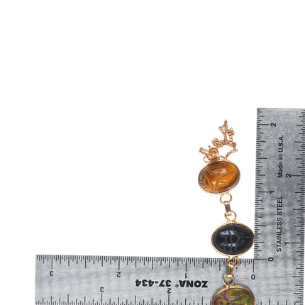 7.25" vintage solid 14k gold multi-stone carved Scarab link bracelet