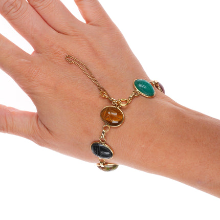 7.25" vintage solid 14k gold multi-stone carved Scarab link bracelet