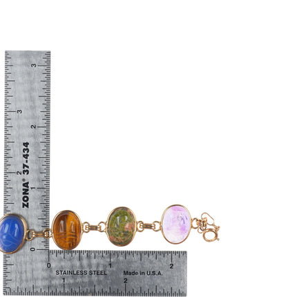 7.2" vintage solid 14k gold multi-stone carved Scarab link bracelet