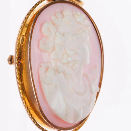 10k/14k gold large vintage deep carved pink shell cameo pendant/pin
