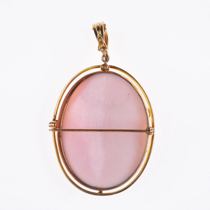 10k/14k gold large vintage deep carved pink shell cameo pendant/pin