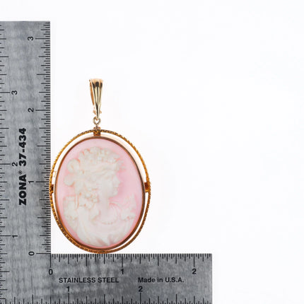 10k/14k gold large vintage deep carved pink shell cameo pendant/pin