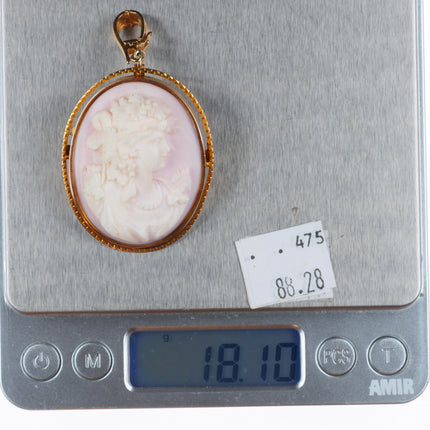 10k/14k gold large vintage deep carved pink shell cameo pendant/pin
