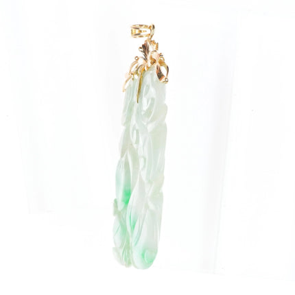Vintage 14k gold carved moss in snow Jadeite Jade pendant