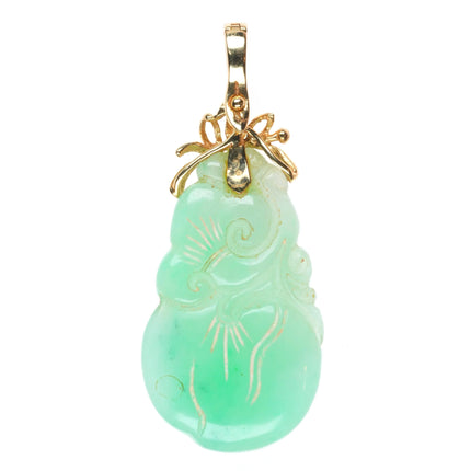 Vintage 14k gold/diamond carved moss in snow Jadeite Jade pendant