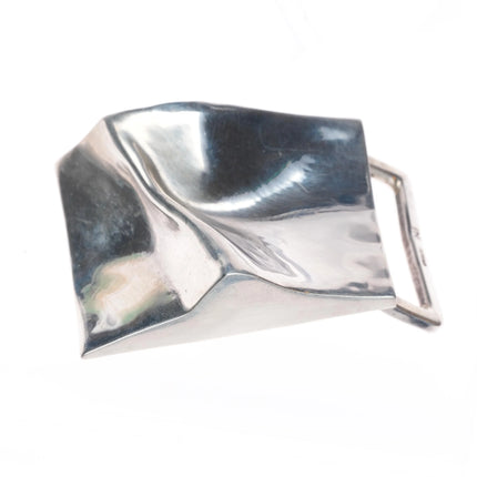 vintage Modernist sterling silver trompe l'oeil belt buckle
