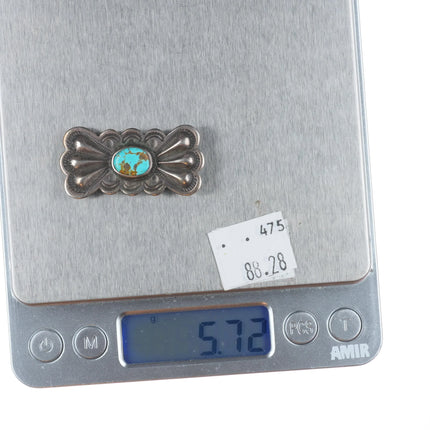 30's-40's Navajo sterling silver turquoise deep stamped butterfly pin/brooch