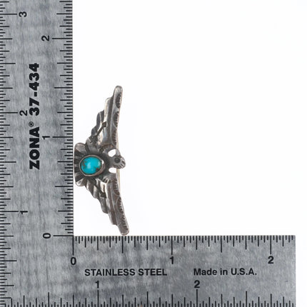 30's-40's Navajo sterling silver turquoise deep stamped thunderbird pin/brooch