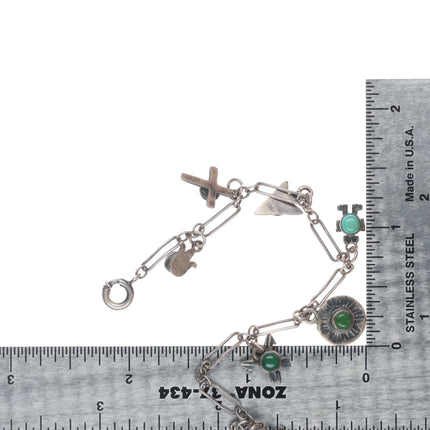 6.25" c1940 Navajo/Fred Harvey Cerillos turquoise sterling silver charm bracelet