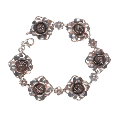 6.75" c1950 Vintage sterling silver flowers/floriform link bracelet