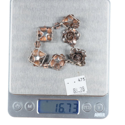 6.75" c1950 Vintage sterling silver flowers/floriform link bracelet