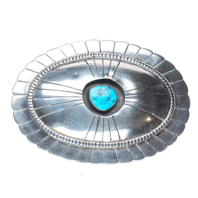 Vintage Navajo sterling silver shadowbox turquoise belt buckle