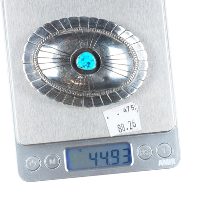 Vintage Navajo sterling silver shadowbox turquoise belt buckle