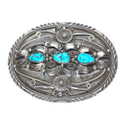 Vintage Navajo sterling silver 3 stone turquoise feather/blossom belt buckle
