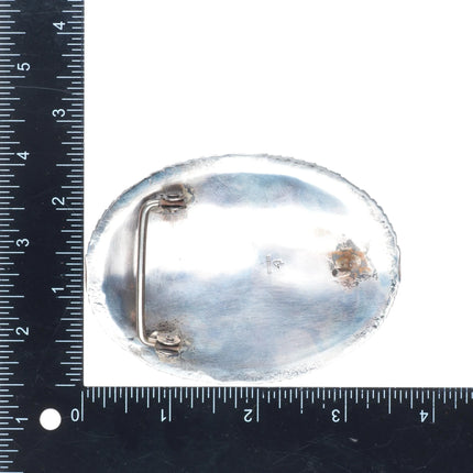 Vintage Navajo sterling silver 3 stone turquoise feather/blossom belt buckle