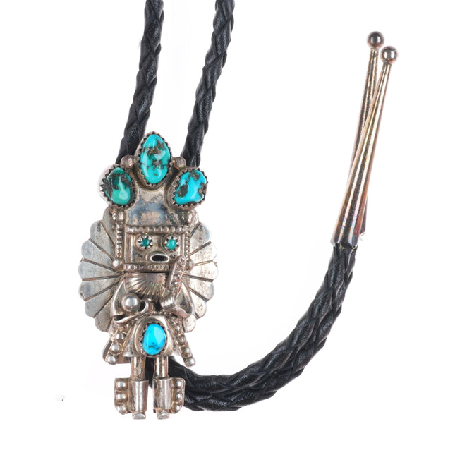 c1970 Doris Smallcanyon Navajo sterling silver kachina bolo tie w/turquoise