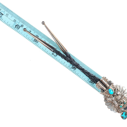 c1970 Doris Smallcanyon Navajo sterling silver kachina bolo tie w/turquoise