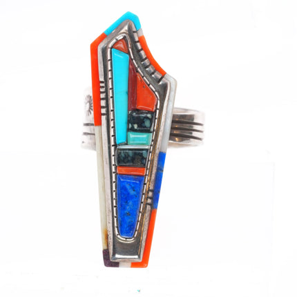 sz10.75 David Tune Navajo Large sterling silver coral/turquoise/lapis ring