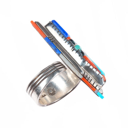 sz10.75 David Tune Navajo Large sterling silver coral/turquoise/lapis ring