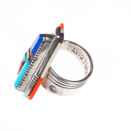sz10.75 David Tune Navajo Large sterling silver coral/turquoise/lapis ring