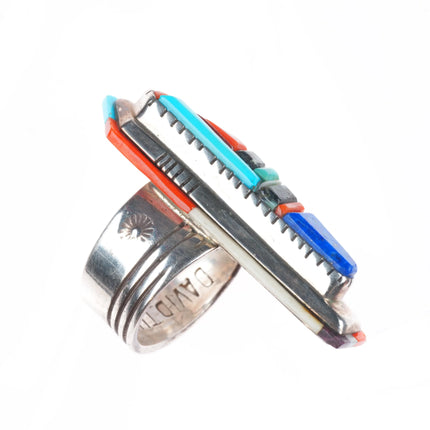 sz10.75 David Tune Navajo Large sterling silver coral/turquoise/lapis ring