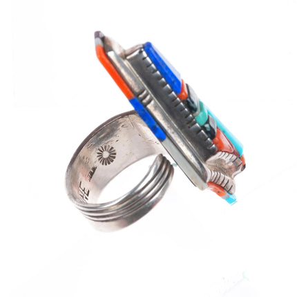 sz10.75 David Tune Navajo Large sterling silver coral/turquoise/lapis ring