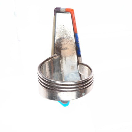 sz10.75 David Tune Navajo Large sterling silver coral/turquoise/lapis ring