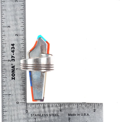 sz10.75 David Tune Navajo Large sterling silver coral/turquoise/lapis ring