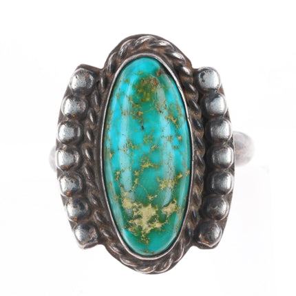 sz9.5 c1940 Navajo high grade spiderweb Royston turquoise sterling silver ring