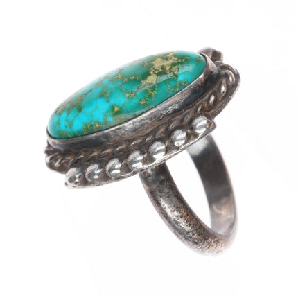 sz9.5 c1940 Navajo high grade spiderweb Royston turquoise sterling silver ring