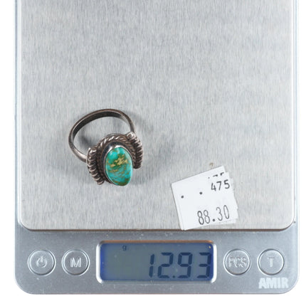 sz9.5 c1940 Navajo high grade spiderweb Royston turquoise sterling silver ring