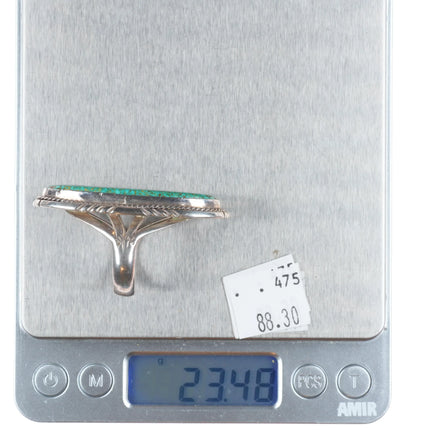 sz11 Vintage Navajo sterling silver red spiderweb turquoise long ring