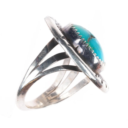 sz8.75 Navajo sterling silver rope bezel ring with nice turquoise