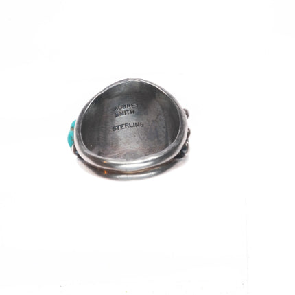 sz9  Vintage Aubrey Smith Navajo sterling silver turquoise cobblestone CZ ring