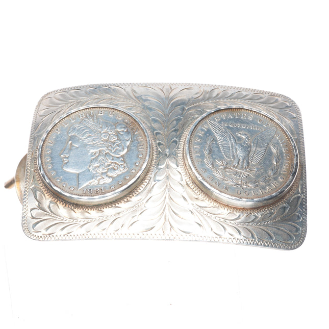 Big Vintage Boyd Reno Nevada hand engraved sterling silver dollar belt buckle